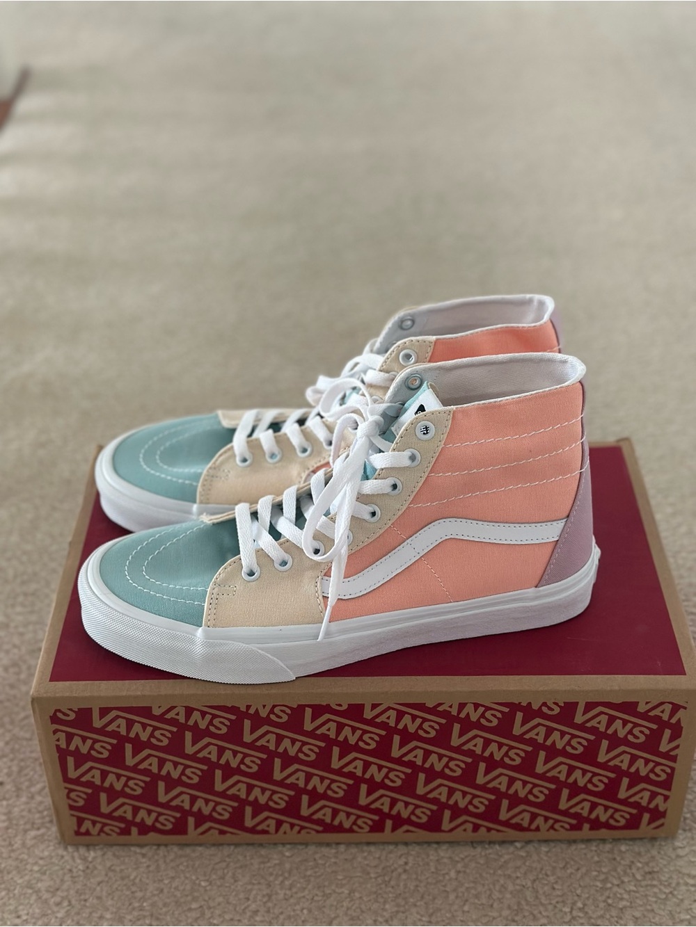Vans High-Top Sneakers in Mint, Peach & Cream